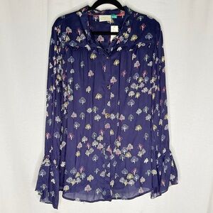 Maeve by Anthropologie Floral Print Blouse - Navy